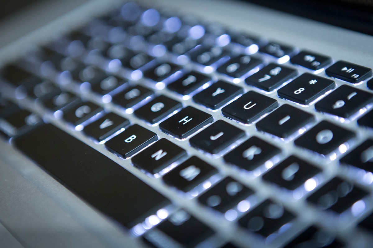 Illuminated keyboard of a MacBook Pro.