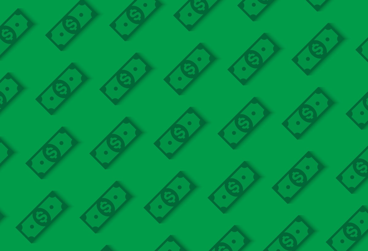 Money or finance green pattern with dollar banknotes. Banking, cashback, payment, e-commerce. Vector background.